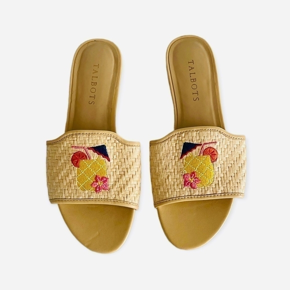 TALBOTS Keri Mai Natural Pineapple Straw Slip-On Mules Women’s Size 5.5 - Picture 3 of 7